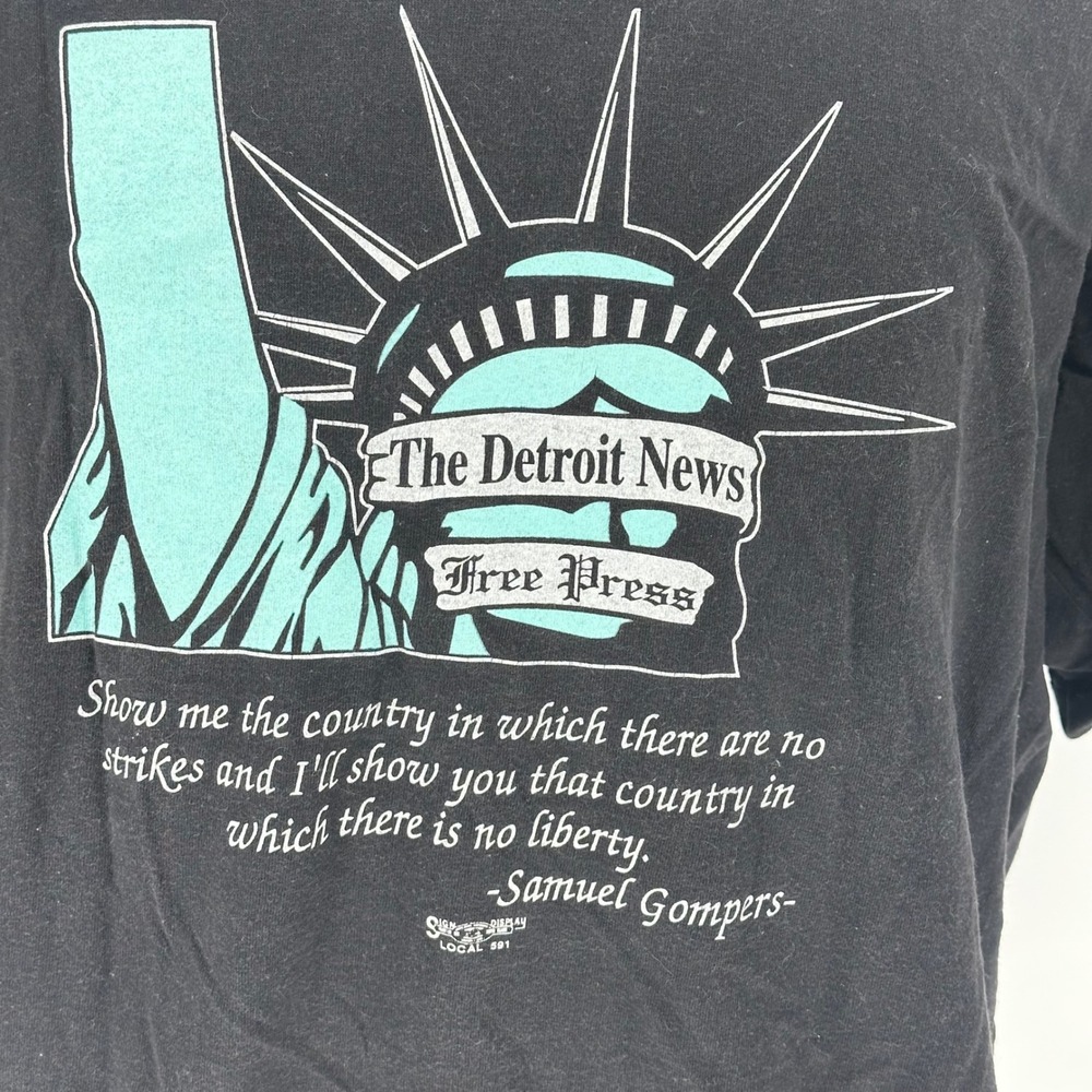 Vintage 90s Detroit Newspaper Strike Protester Single‎ Stitch Black T-Shirt 2XL
